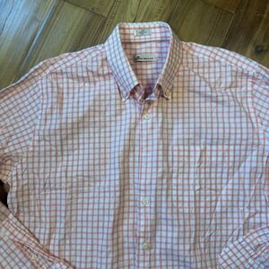 Peter Millar Shirt Mens Large Pink White Check Plaid Button Down Long Sleeve